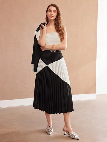 MOTF PREMIUM WOMEN'S COLORBLOCK PLEATED SKIRT