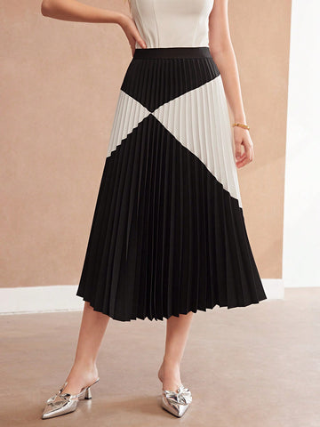 MOTF PREMIUM WOMEN'S COLORBLOCK PLEATED SKIRT
