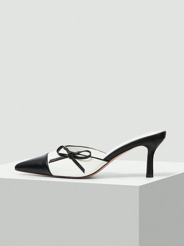 WOMEN'S FASHIONABLE AND ELEGANT TWO TONE BOW DETAIL POINTED HIGH HEEL PUMPS