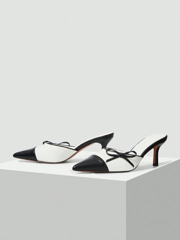 WOMEN'S FASHIONABLE AND ELEGANT TWO TONE BOW DETAIL POINTED HIGH HEEL PUMPS