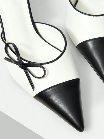WOMEN'S FASHIONABLE AND ELEGANT TWO TONE BOW DETAIL POINTED HIGH HEEL PUMPS