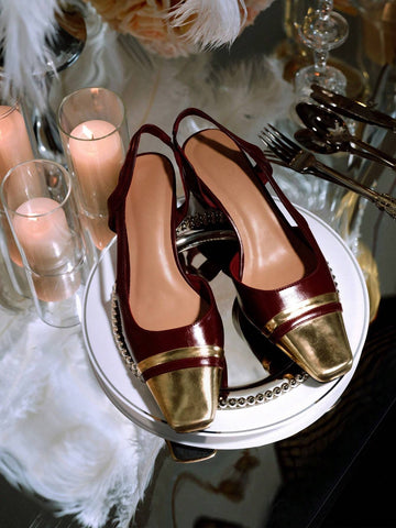 MOTF PREMIUM WOMEN'S FASHION CONTRAST COLOR POINTED TOE THICK HEEL HIGH HEEL