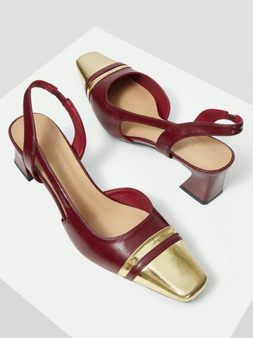 MOTF PREMIUM WOMEN'S FASHION CONTRAST COLOR POINTED TOE THICK HEEL HIGH HEEL