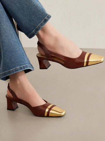 MOTF PREMIUM WOMEN'S FASHION CONTRAST COLOR POINTED TOE THICK HEEL HIGH HEEL