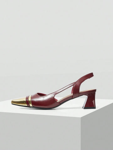 MOTF PREMIUM WOMEN'S FASHION CONTRAST COLOR POINTED TOE THICK HEEL HIGH HEEL