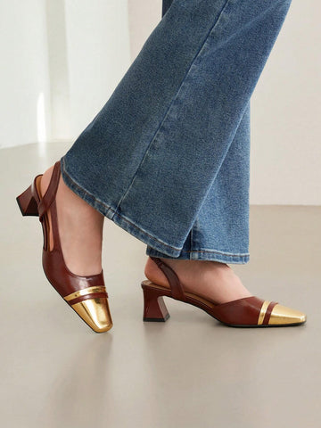 MOTF PREMIUM WOMEN'S FASHION CONTRAST COLOR POINTED TOE THICK HEEL HIGH HEEL