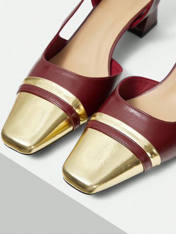 MOTF PREMIUM WOMEN'S FASHION CONTRAST COLOR POINTED TOE THICK HEEL HIGH HEEL