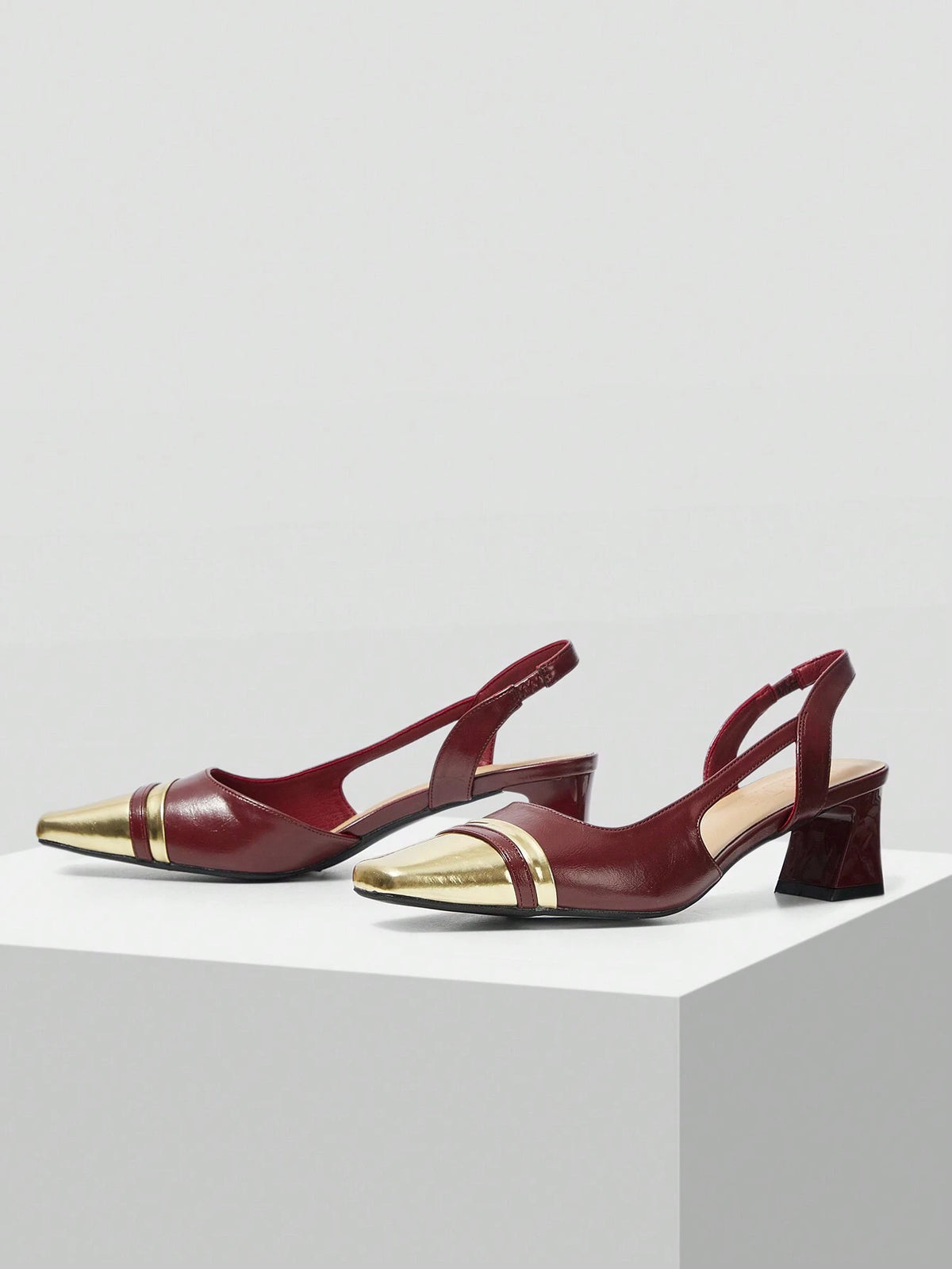 MOTF PREMIUM WOMEN'S FASHION CONTRAST COLOR POINTED TOE THICK HEEL HIGH HEEL