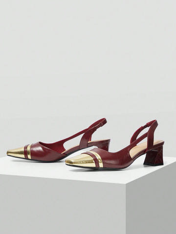 MOTF PREMIUM WOMEN'S FASHION CONTRAST COLOR POINTED TOE THICK HEEL HIGH HEEL