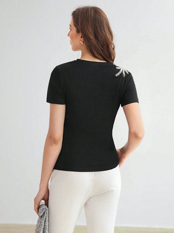 MOTF PREMIUM WOMEN'S PEARL BEADED DECORATED T-SHIRT