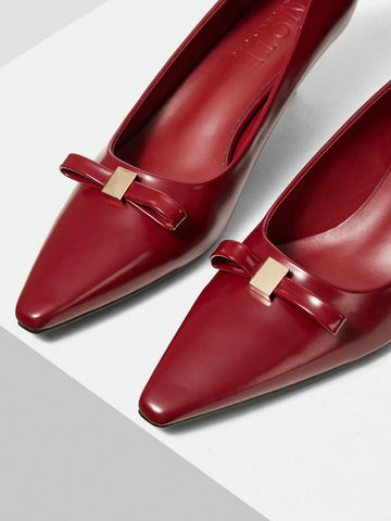 WOMEN'S POINTED LOW HEEL BOW KNOT PUMPS