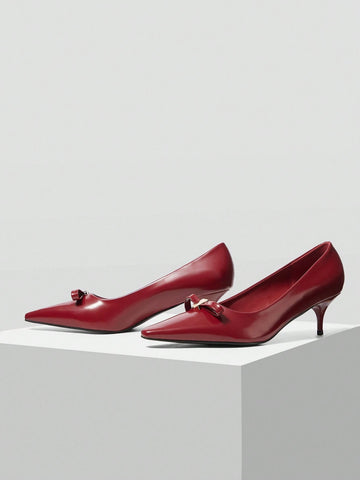 WOMEN'S POINTED LOW HEEL BOW KNOT PUMPS