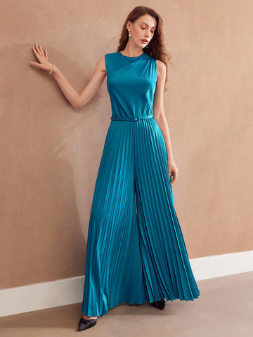 MOTF PREMIUM WOMEN'S SLEEVELESS PLEATED WIDE LEG JUMPSUIT