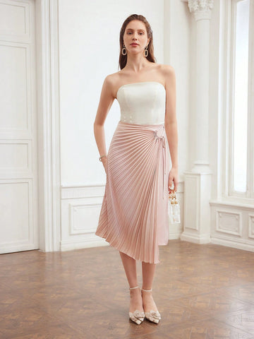 MOTF PREMIUM WOMEN'S SOLID COLOR PLEATED SKIRT WITH KNOT DETAILING ON SIDE