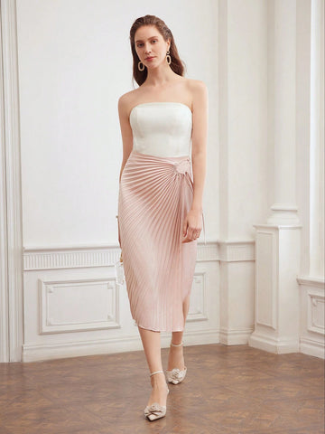 MOTF PREMIUM WOMEN'S SOLID COLOR PLEATED SKIRT WITH KNOT DETAILING ON SIDE