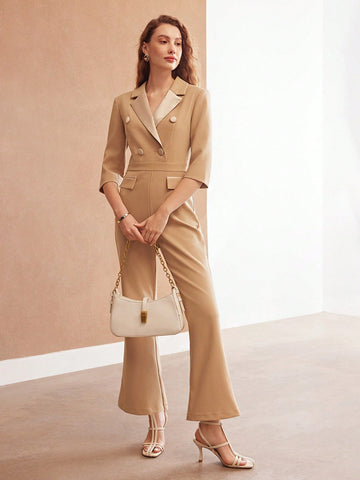 MOTF PREMIUM WOMEN'S SUIT COLLAR FLARE JUMPSUIT