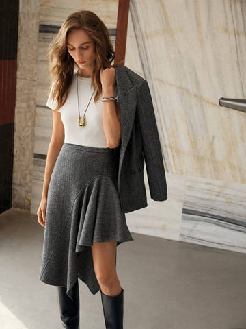 MOTF PREMIUM WOOL ASYMMETRICAL HEM SKIRT