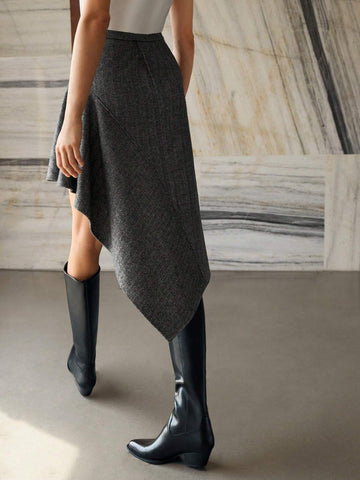 MOTF PREMIUM WOOL ASYMMETRICAL HEM SKIRT