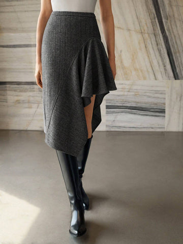 MOTF PREMIUM WOOL ASYMMETRICAL HEM SKIRT