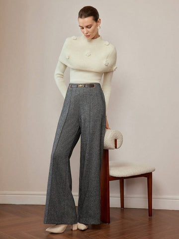 MOTF PREMIUM WOOL BUCKLE WAIST SEAM FRONT SLANT POCKET WIDE LEG PANTS