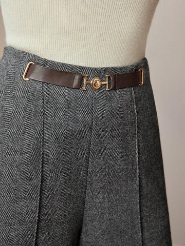 MOTF PREMIUM WOOL BUCKLE WAIST SEAM FRONT SLANT POCKET WIDE LEG PANTS