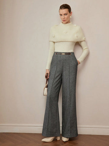 MOTF PREMIUM WOOL BUCKLE WAIST SEAM FRONT SLANT POCKET WIDE LEG PANTS