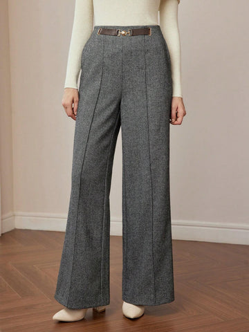 MOTF PREMIUM WOOL BUCKLE WAIST SEAM FRONT SLANT POCKET WIDE LEG PANTS