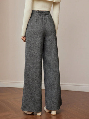 MOTF PREMIUM WOOL BUCKLE WAIST SEAM FRONT SLANT POCKET WIDE LEG PANTS
