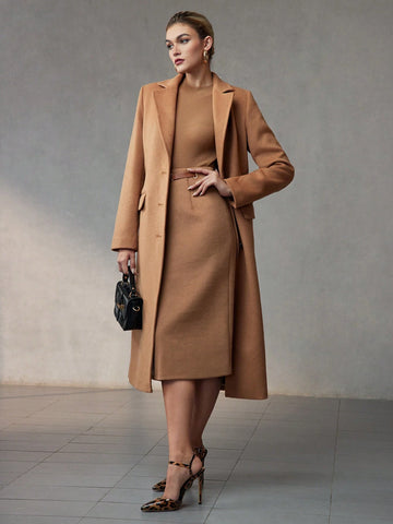 MOTF PREMIUM WOOL SOLID BUCKLE WAIST STRAIGHT SKIRT