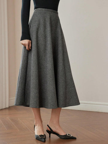 MOTF PREMIUM WOOL ZIPPER SIDE FLARE SKIRT