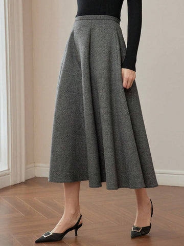 MOTF PREMIUM WOOL ZIPPER SIDE FLARE SKIRT