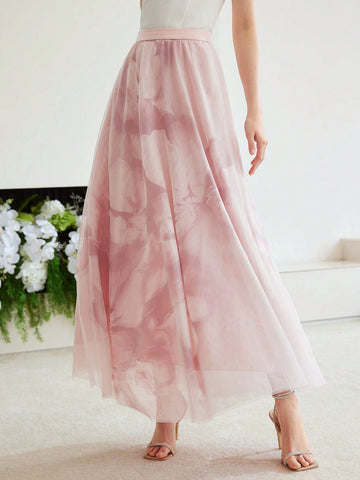 MOTF PREMIUM WOVEN DRAPED FLORAL PRINT SKIRT