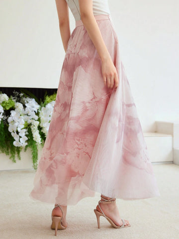 MOTF PREMIUM WOVEN DRAPED FLORAL PRINT SKIRT