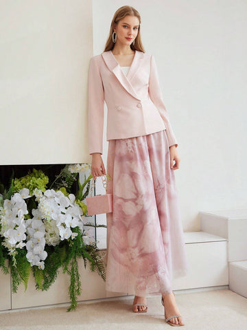 MOTF PREMIUM WOVEN DRAPED FLORAL PRINT SKIRT