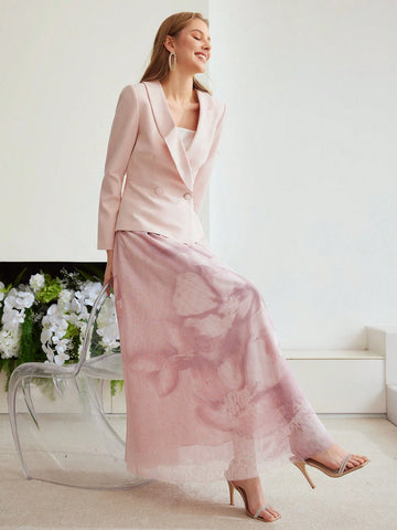 MOTF PREMIUM WOVEN DRAPED FLORAL PRINT SKIRT