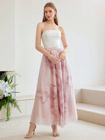 MOTF PREMIUM WOVEN DRAPED FLORAL PRINT SKIRT
