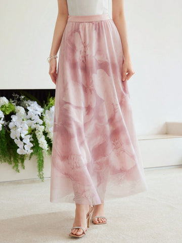 MOTF PREMIUM WOVEN DRAPED FLORAL PRINT SKIRT