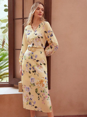 MOTF PREMIUM WOVEN FLORAL PRINTED MID-LENGTH ELEGANT SKIRT