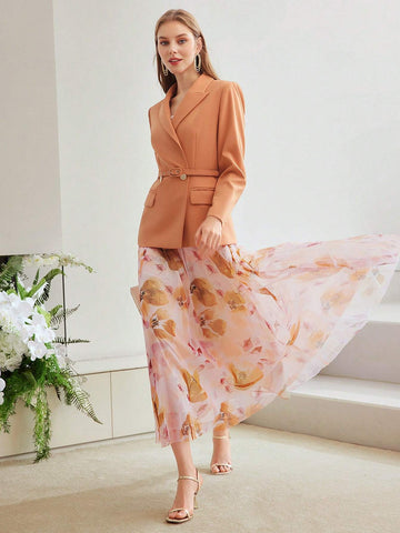 MOTF PREMIUM WOVEN FLOWING FLOWER PRINT SKIRT