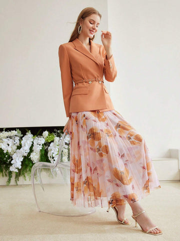 MOTF PREMIUM WOVEN FLOWING FLOWER PRINT SKIRT