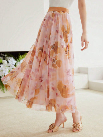 MOTF PREMIUM WOVEN FLOWING FLOWER PRINT SKIRT