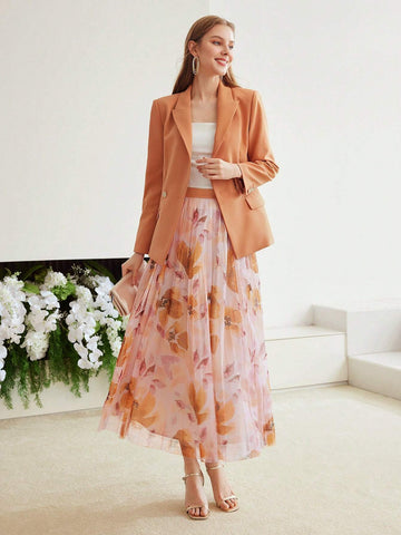 MOTF PREMIUM WOVEN FLOWING FLOWER PRINT SKIRT