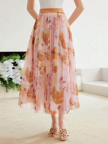 MOTF PREMIUM WOVEN FLOWING FLOWER PRINT SKIRT