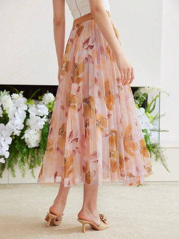 MOTF PREMIUM WOVEN FLOWING FLOWER PRINT SKIRT