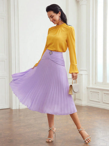 MOTF PREMIUM WOVEN GATHERED BIAS CUT MIDI SKIRT