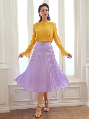 MOTF PREMIUM WOVEN GATHERED BIAS CUT MIDI SKIRT