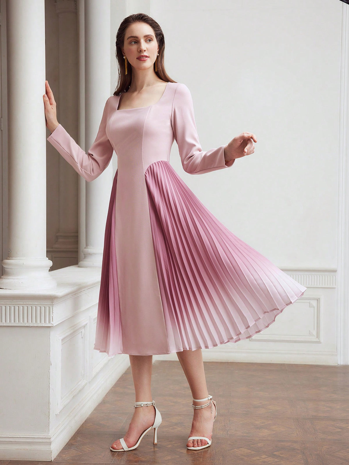 MOTF PREMIUM WOVEN OMBRE PLEATED PANEL DRESS FOR WOMEN