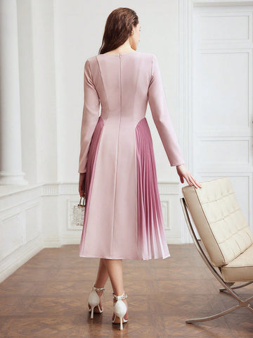 MOTF PREMIUM WOVEN OMBRE PLEATED PANEL DRESS FOR WOMEN