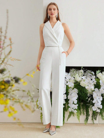 MOTF PREMIUM WOVEN STRUCTURED PRESS CREASE JUMPSUIT