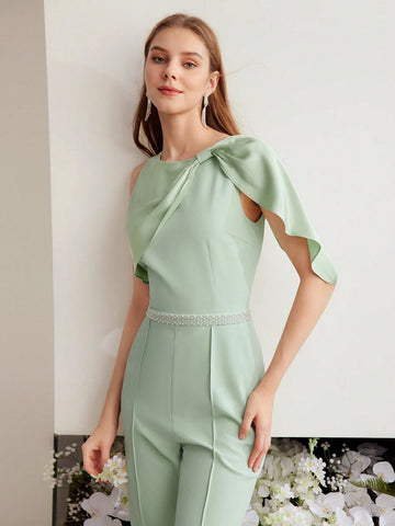 MOTF PREMIUM WOVEN WOMEN'S ASYMMETRICAL SHOULDER SEAM FRONT JUMPSUIT